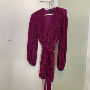 Retrofete Magenta Sequin Wrap Dress